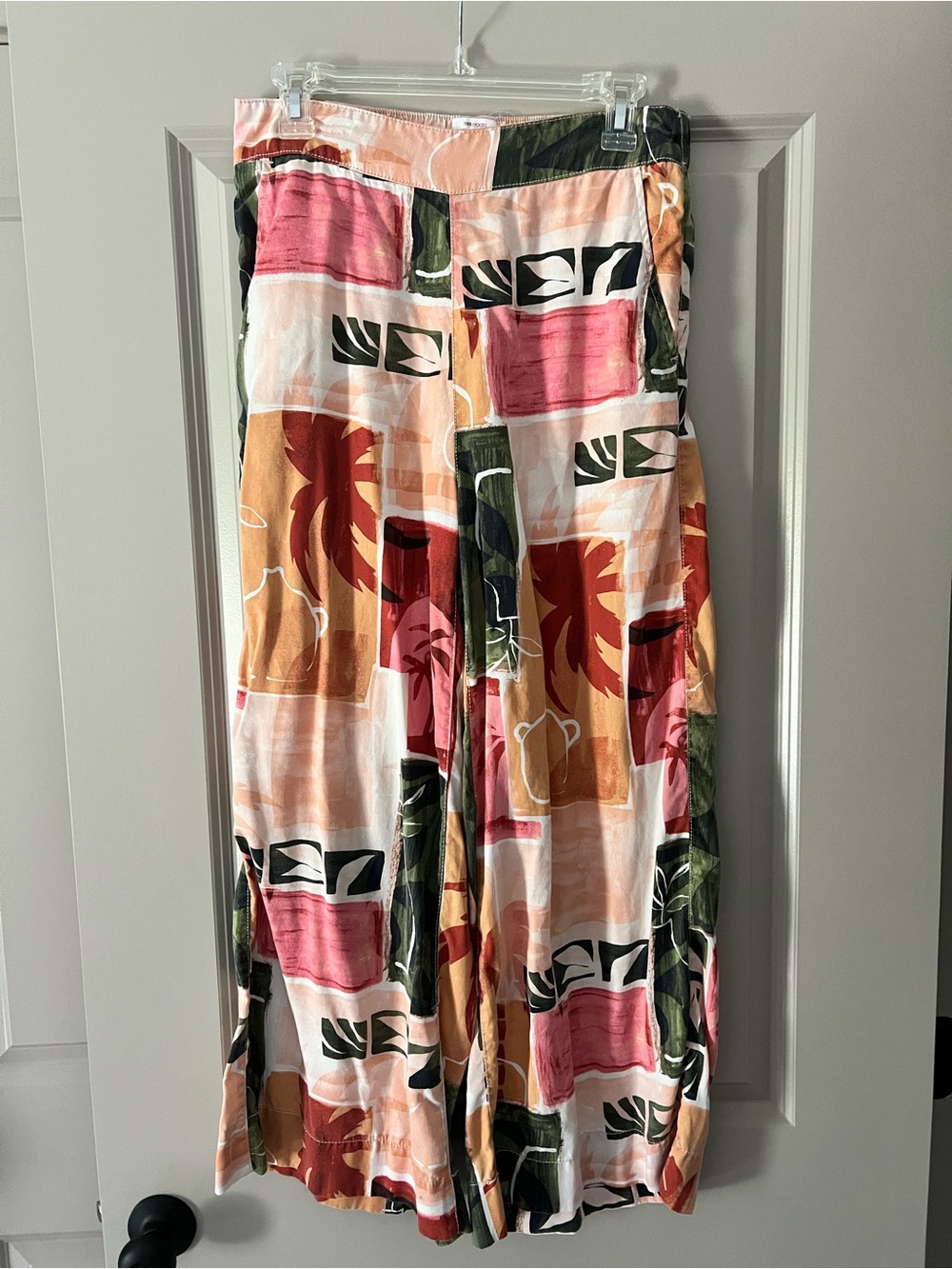 Nicole Miller Pink Green Orange Block Print Cropped Pants